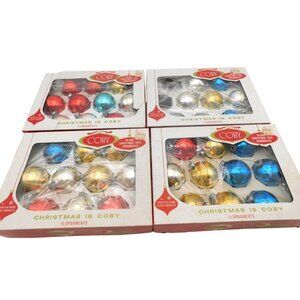 Four Boxes of Vintage Coby Multi-Colored Glass Christmas Bulb Ornaments READ